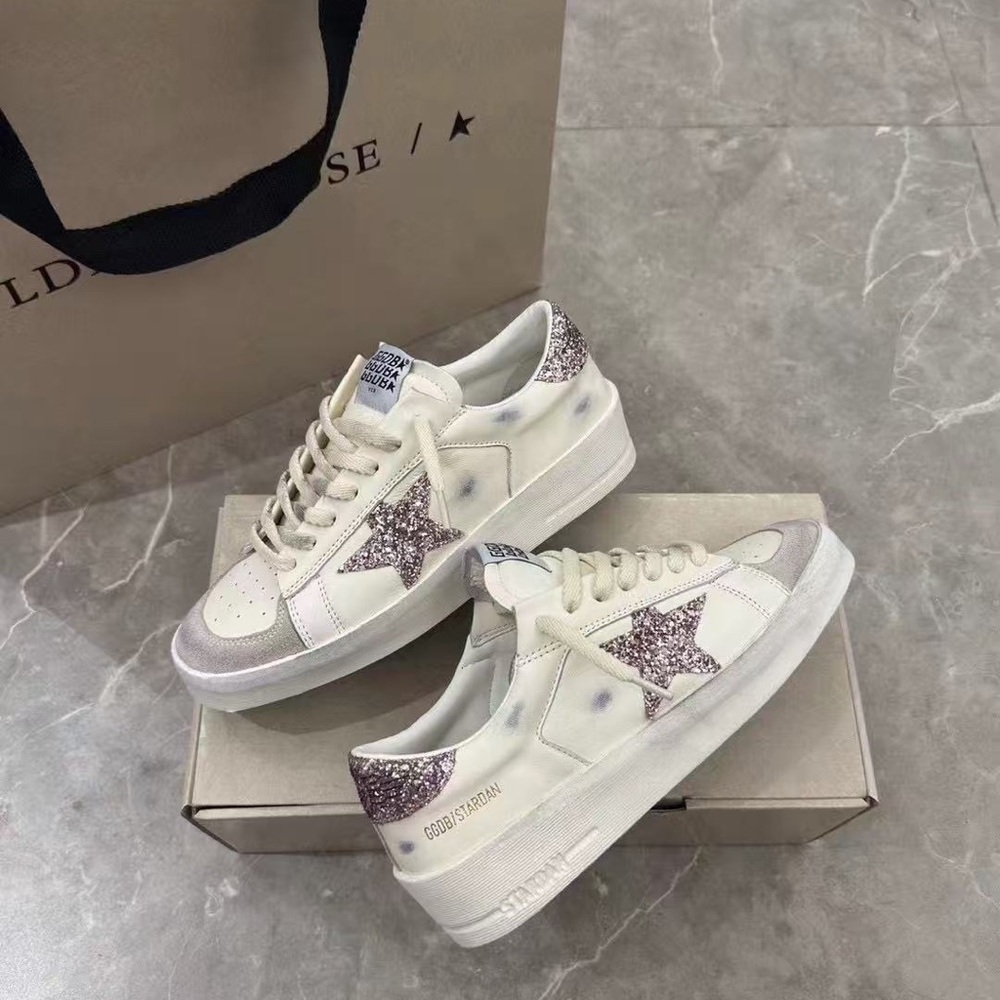 Golden Goose Women's Cream and Pink Glitter Sneakers - Picture 5 of 6